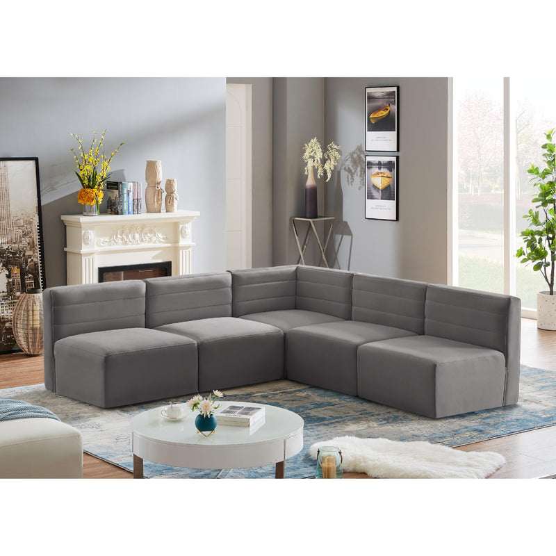Meridian Quincy Grey Velvet Modular Sectional IMAGE 2