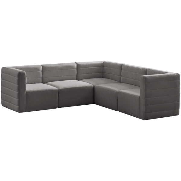 Meridian Quincy Grey Velvet Modular Sectional IMAGE 1