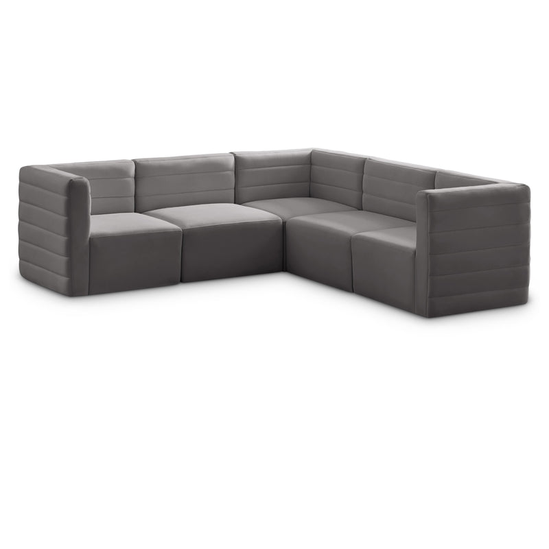 Meridian Quincy Grey Velvet Modular Sectional IMAGE 1