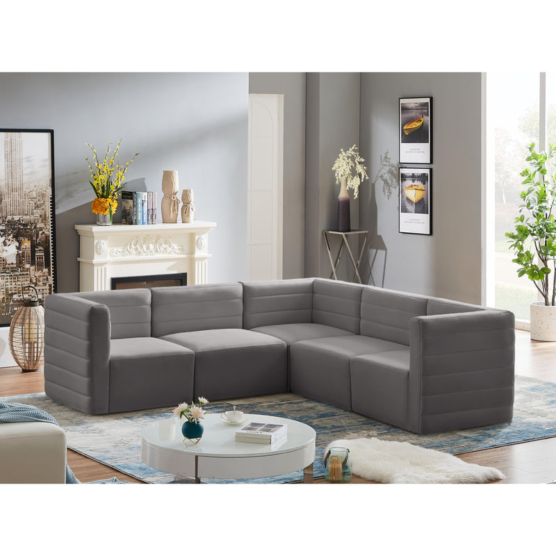Meridian Quincy Grey Velvet Modular Sectional IMAGE 2