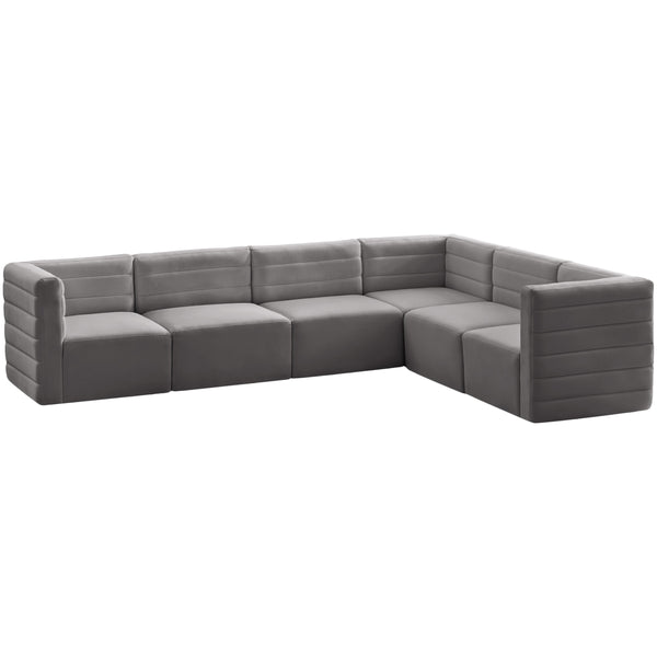 Meridian Quincy Grey Velvet Modular Sectional IMAGE 1