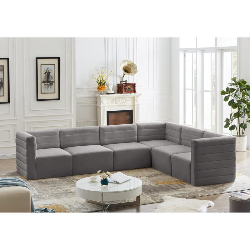 Meridian Quincy Grey Velvet Modular Sectional IMAGE 2