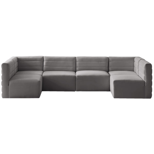 Meridian Quincy Grey Velvet Modular Sectional IMAGE 1