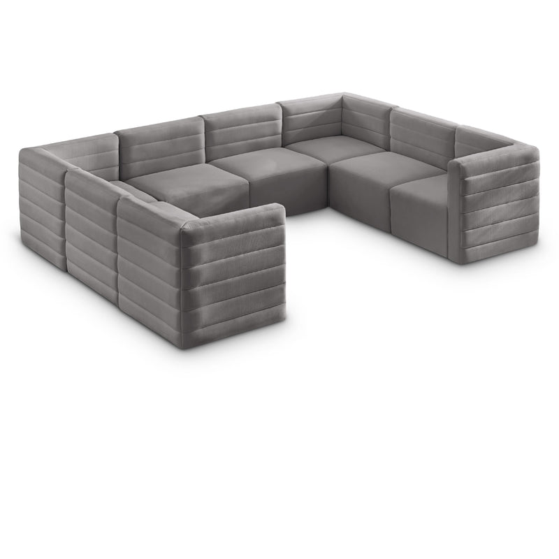Meridian Quincy Grey Velvet Modular Sectional IMAGE 1