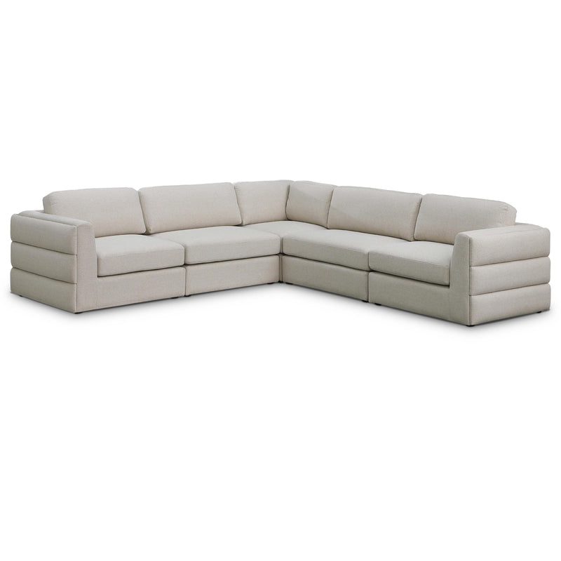 Meridian Beckham Beige Durable Linen Textured Fabric Modular Sectional IMAGE 1