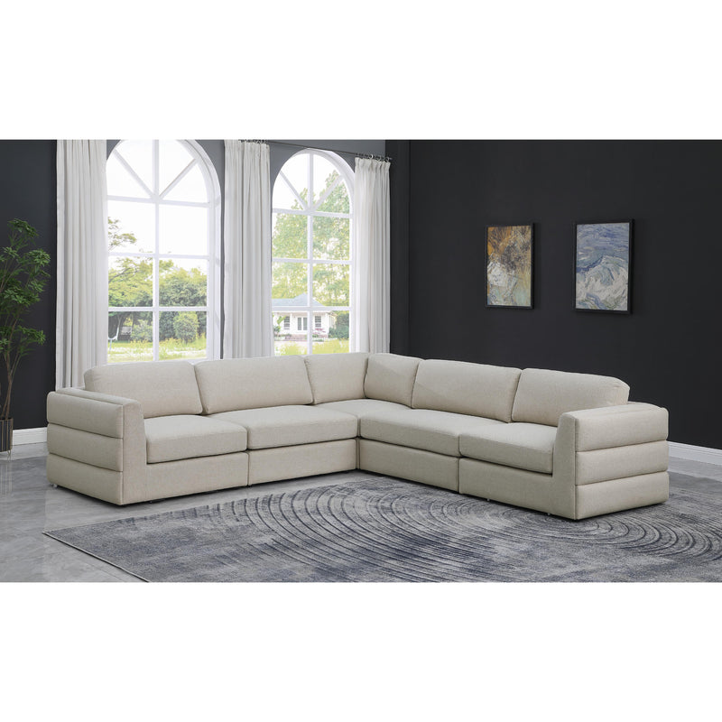 Meridian Beckham Beige Durable Linen Textured Fabric Modular Sectional IMAGE 2