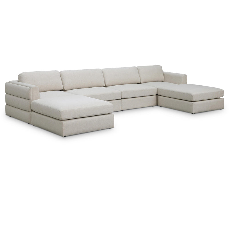 Meridian Beckham Beige Durable Linen Textured Fabric Modular Sectional IMAGE 1