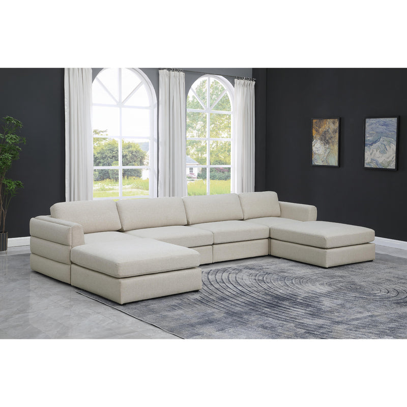 Meridian Beckham Beige Durable Linen Textured Fabric Modular Sectional IMAGE 2