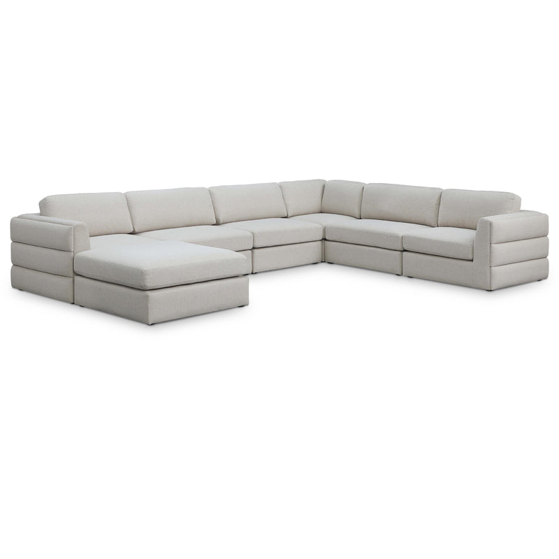 Meridian Beckham Beige Durable Linen Textured Fabric Modular Sectional IMAGE 1