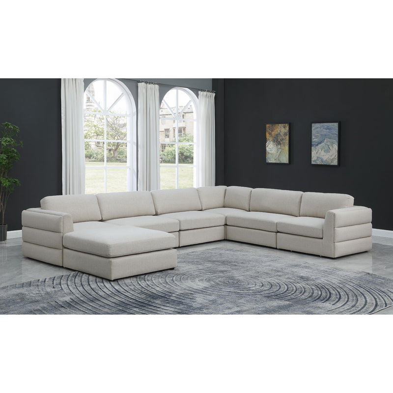 Meridian Beckham Beige Durable Linen Textured Fabric Modular Sectional IMAGE 2