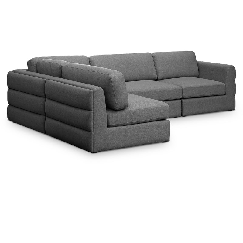 Meridian Beckham Grey Durable Linen Textured Fabric Modular Sectional IMAGE 1