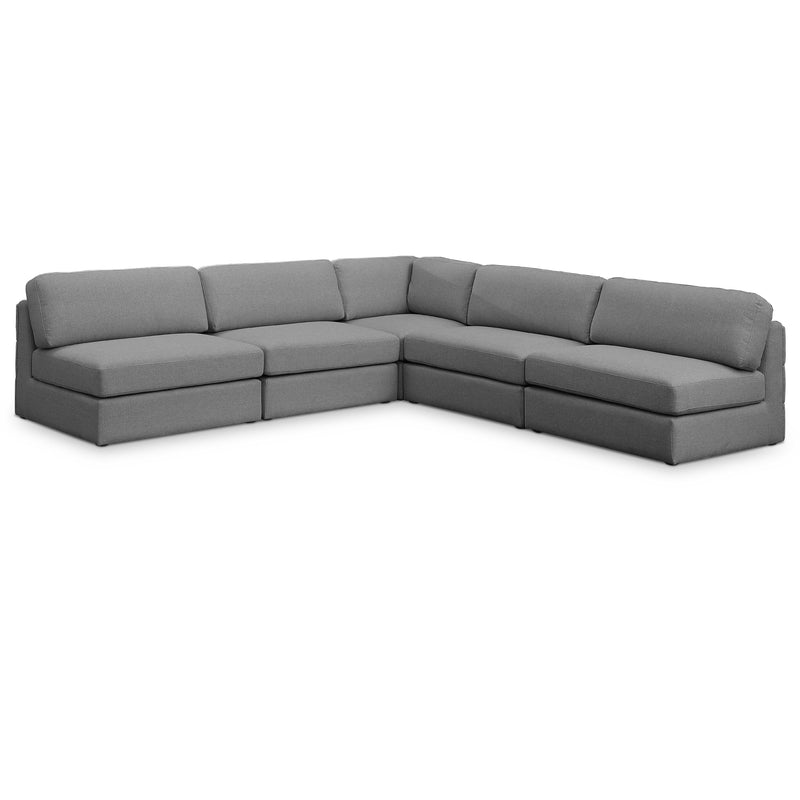 Meridian Beckham Grey Durable Linen Textured Fabric Modular Sectional IMAGE 1