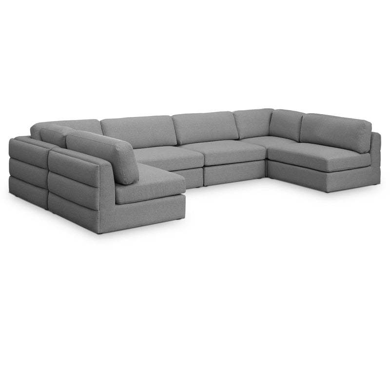 Meridian Beckham Grey Durable Linen Textured Fabric Modular Sectional IMAGE 1