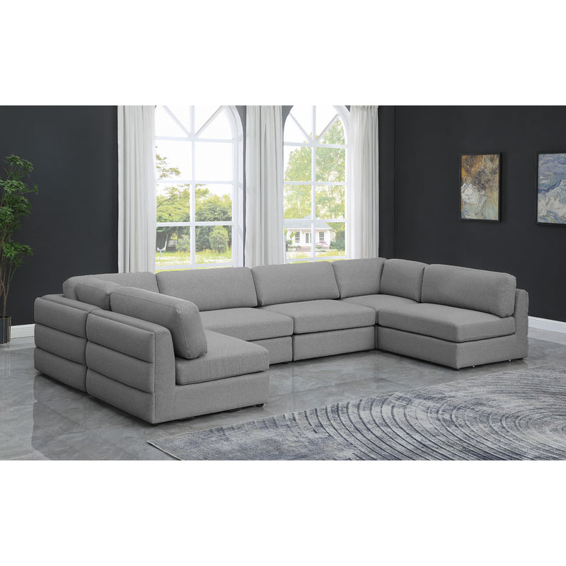 Meridian Beckham Grey Durable Linen Textured Fabric Modular Sectional IMAGE 2