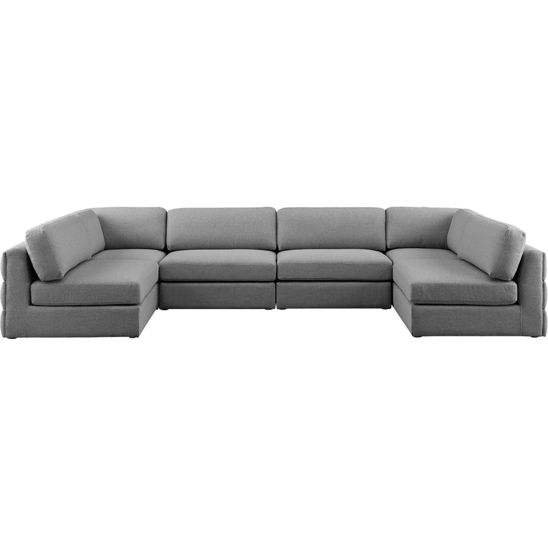 Meridian Beckham Grey Durable Linen Textured Fabric Modular Sectional IMAGE 5