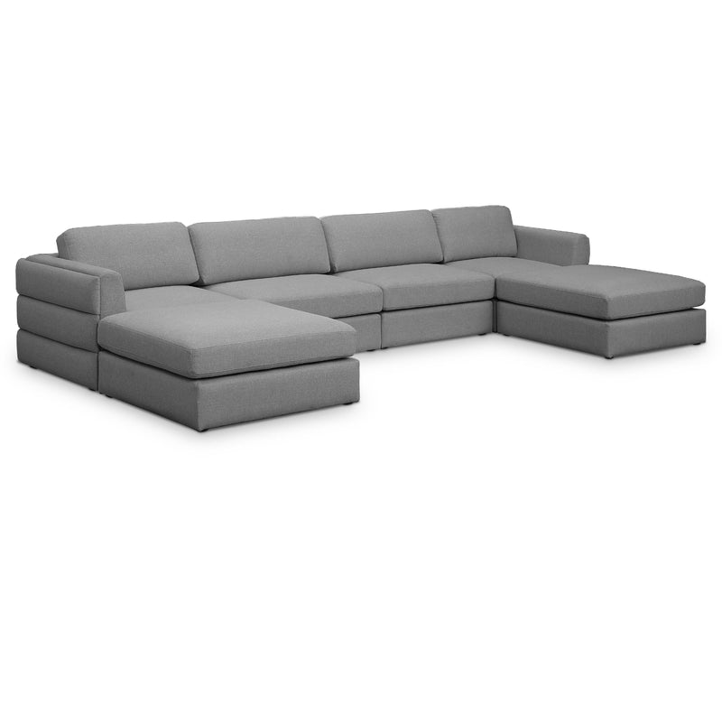 Meridian Beckham Grey Durable Linen Textured Fabric Modular Sectional IMAGE 1
