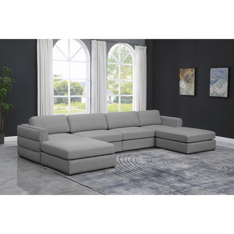 Meridian Beckham Grey Durable Linen Textured Fabric Modular Sectional IMAGE 2