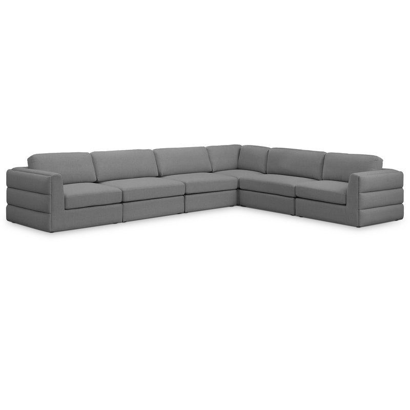 Meridian Beckham Grey Durable Linen Textured Fabric Modular Sectional IMAGE 1