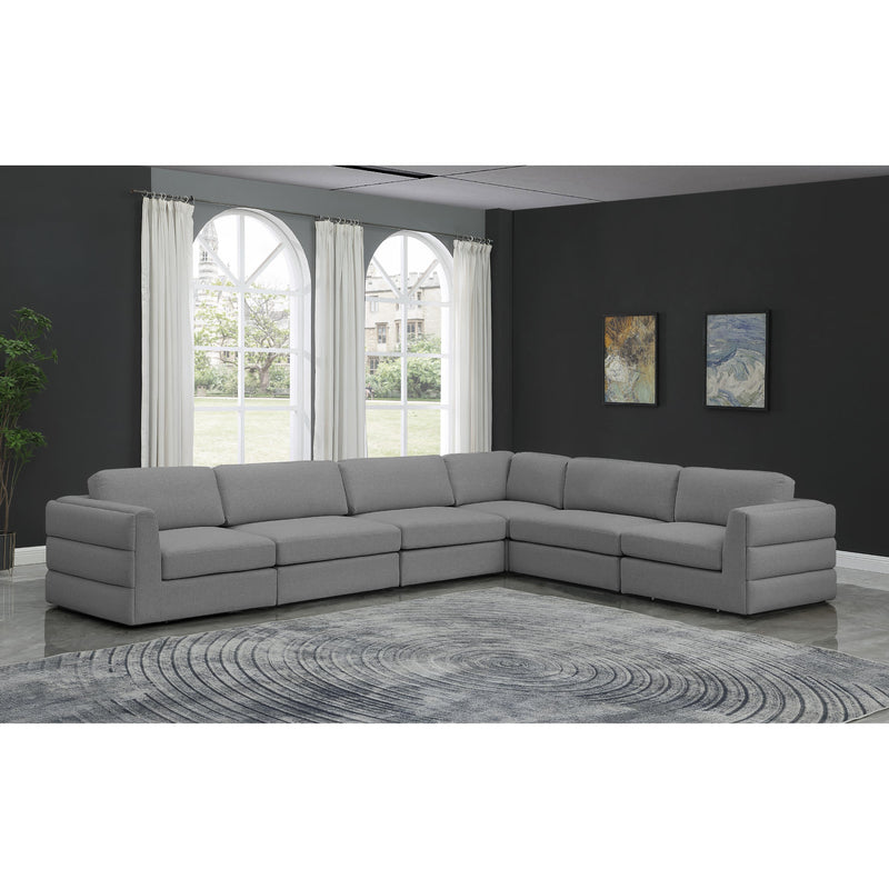 Meridian Beckham Grey Durable Linen Textured Fabric Modular Sectional IMAGE 2