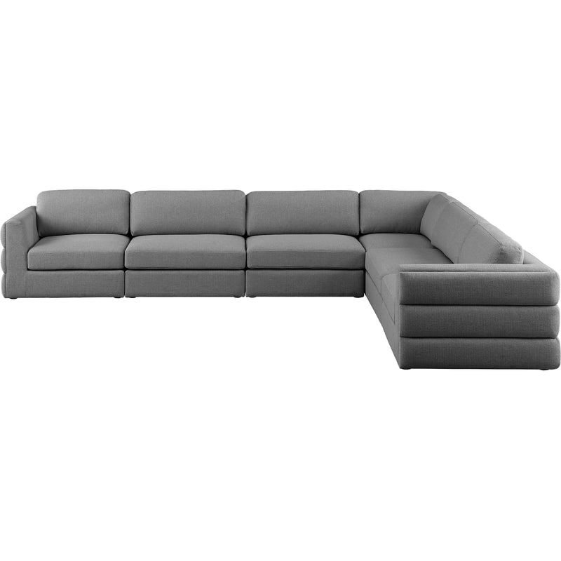 Meridian Beckham Grey Durable Linen Textured Fabric Modular Sectional IMAGE 5