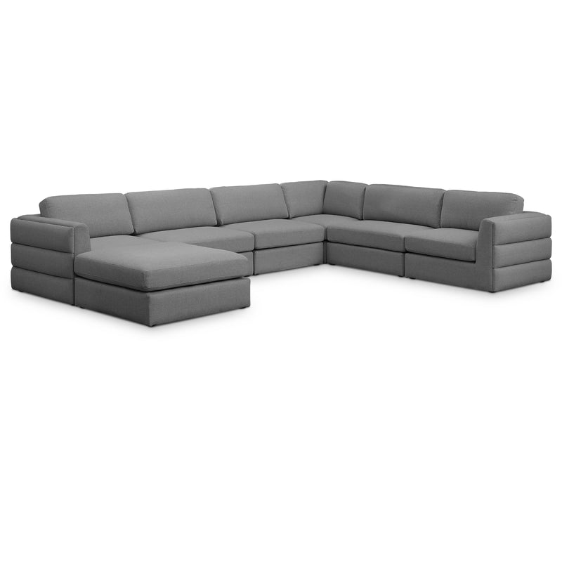 Meridian Beckham Grey Durable Linen Textured Fabric Modular Sectional IMAGE 1