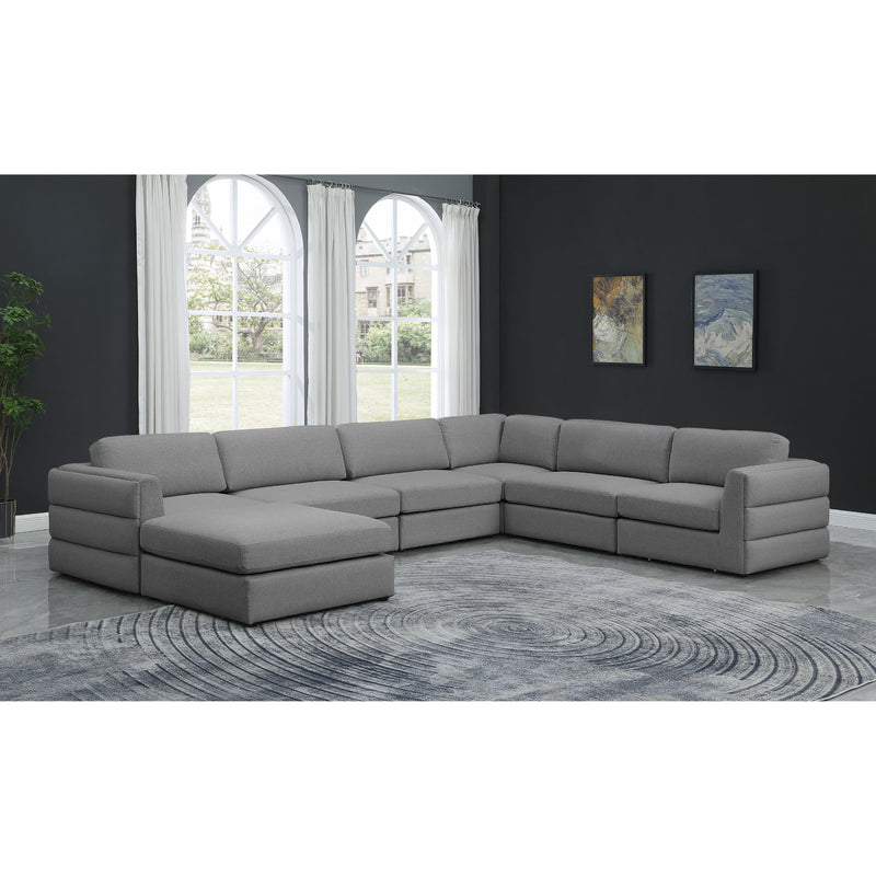 Meridian Beckham Grey Durable Linen Textured Fabric Modular Sectional IMAGE 2