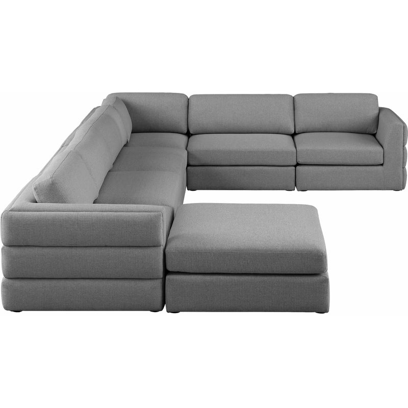 Meridian Beckham Grey Durable Linen Textured Fabric Modular Sectional IMAGE 4