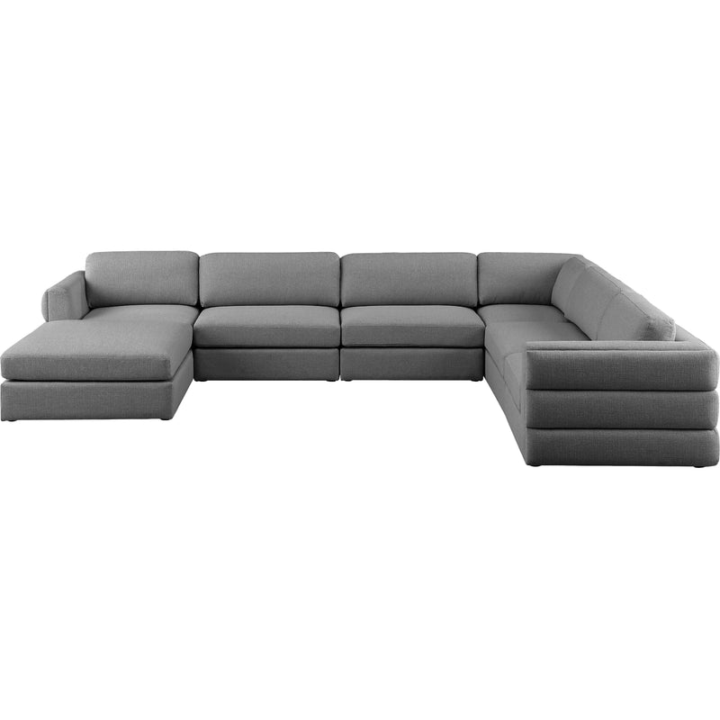 Meridian Beckham Grey Durable Linen Textured Fabric Modular Sectional IMAGE 5