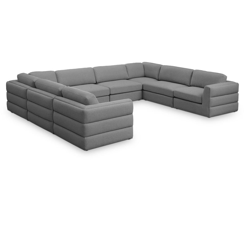 Meridian Beckham Grey Durable Linen Textured Fabric Modular Sectional IMAGE 1