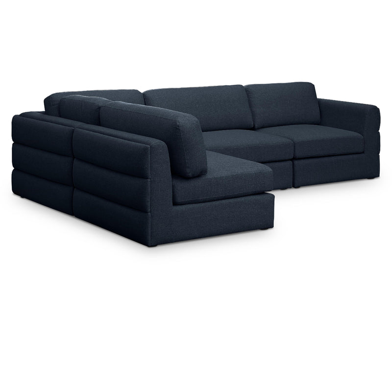 Meridian Beckham Navy Durable Linen Textured Fabric Modular Sectional IMAGE 1