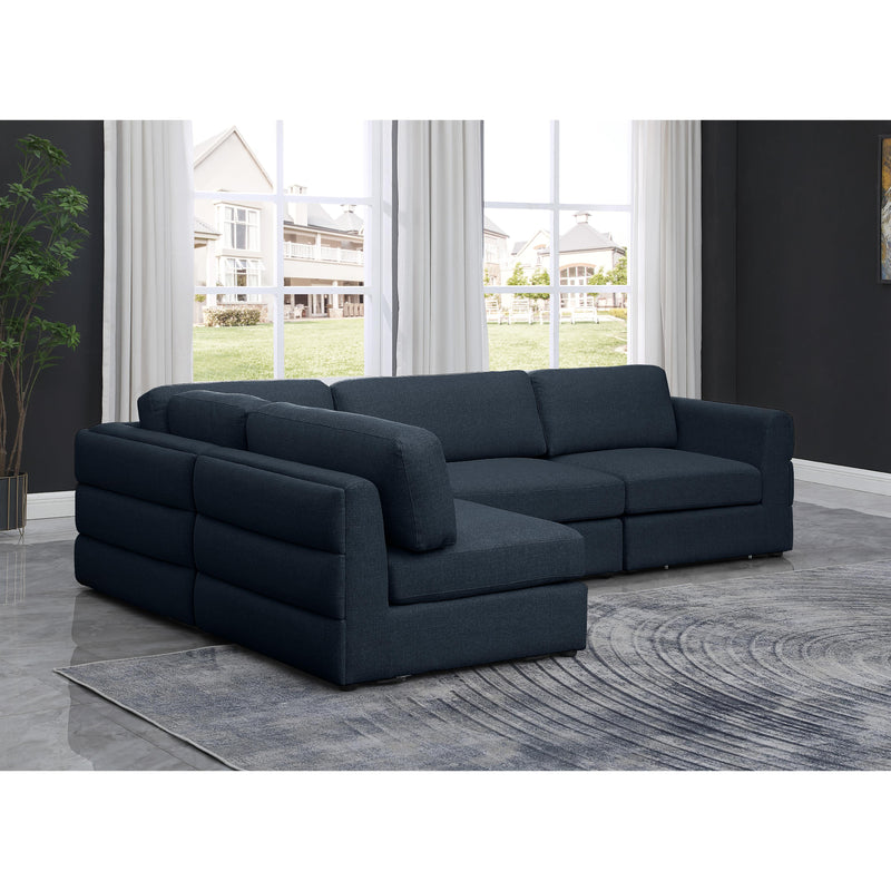 Meridian Beckham Navy Durable Linen Textured Fabric Modular Sectional IMAGE 3