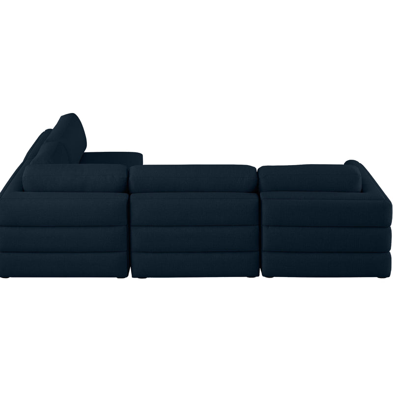 Meridian Beckham Navy Durable Linen Textured Fabric Modular Sectional IMAGE 5