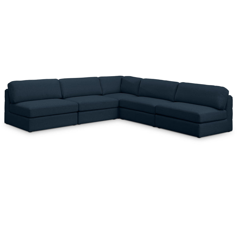 Meridian Beckham Navy Durable Linen Textured Fabric Modular Sectional IMAGE 1
