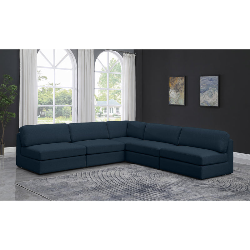 Meridian Beckham Navy Durable Linen Textured Fabric Modular Sectional IMAGE 2