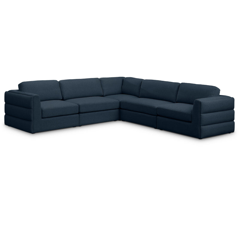Meridian Beckham Navy Durable Linen Textured Fabric Modular Sectional IMAGE 1