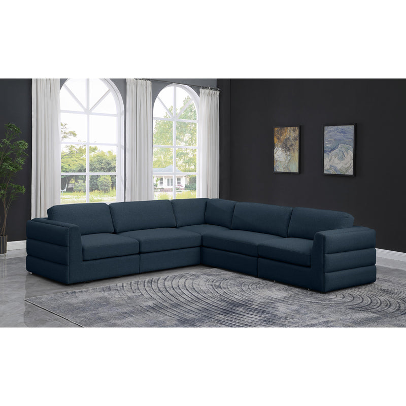 Meridian Beckham Navy Durable Linen Textured Fabric Modular Sectional IMAGE 2