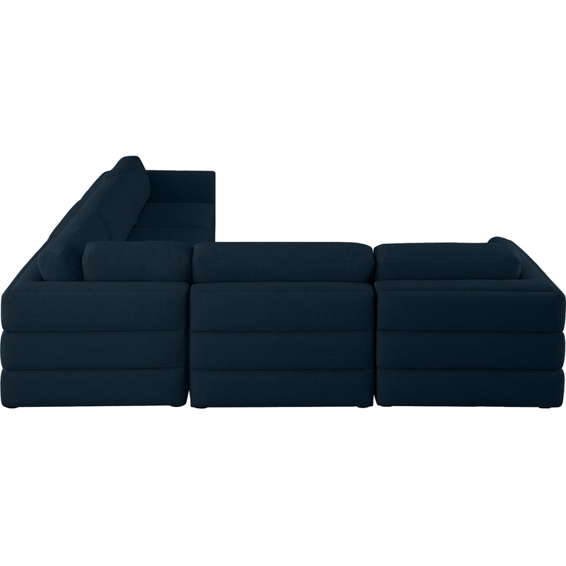 Meridian Beckham Navy Durable Linen Textured Fabric Modular Sectional IMAGE 3