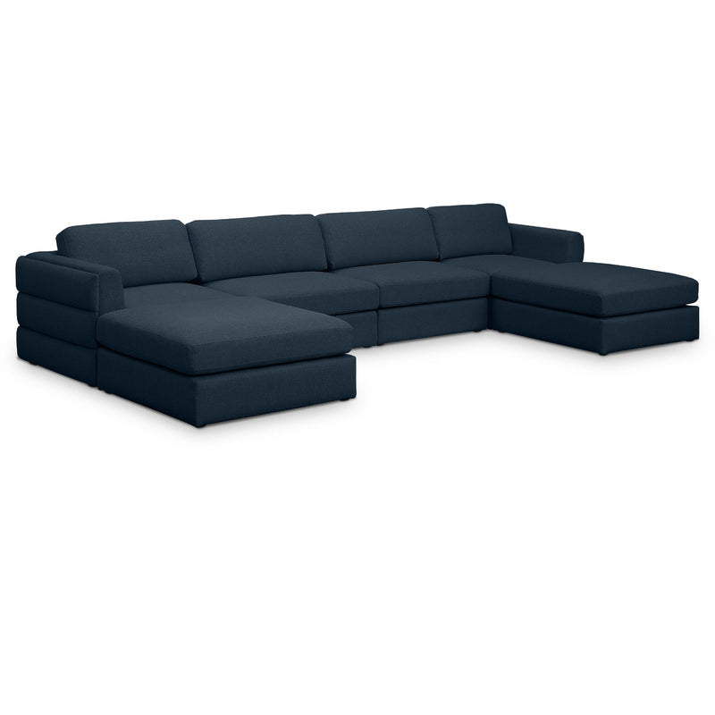 Meridian Beckham Navy Durable Linen Textured Fabric Modular Sectional IMAGE 1