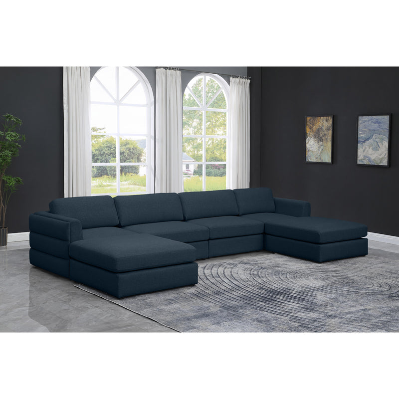 Meridian Beckham Navy Durable Linen Textured Fabric Modular Sectional IMAGE 2