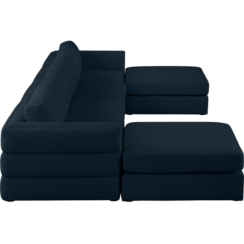 Meridian Beckham Navy Durable Linen Textured Fabric Modular Sectional IMAGE 4