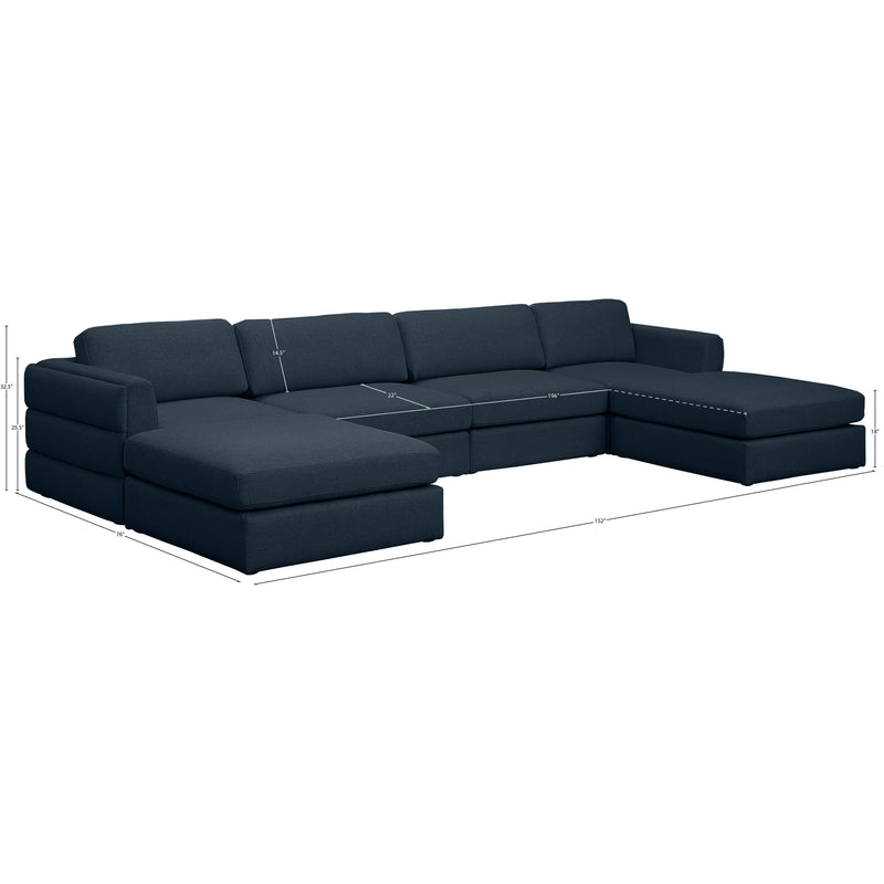 Meridian Beckham Navy Durable Linen Textured Fabric Modular Sectional IMAGE 8