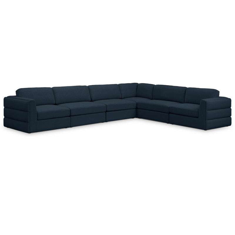 Meridian Beckham Navy Durable Linen Textured Fabric Modular Sectional IMAGE 1