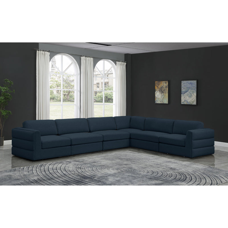 Meridian Beckham Navy Durable Linen Textured Fabric Modular Sectional IMAGE 2