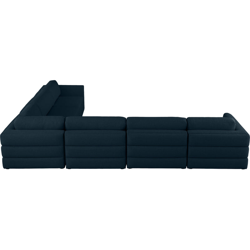 Meridian Beckham Navy Durable Linen Textured Fabric Modular Sectional IMAGE 3