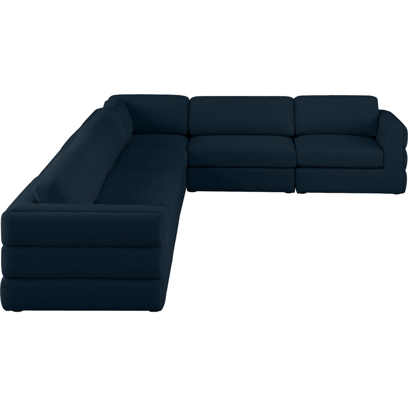 Meridian Beckham Navy Durable Linen Textured Fabric Modular Sectional IMAGE 4