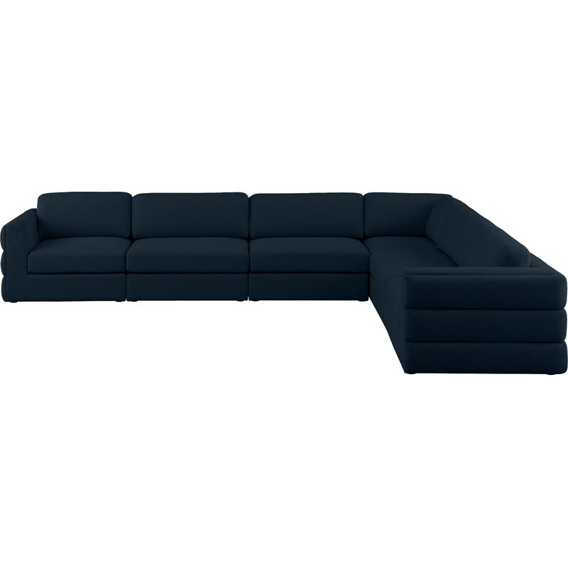 Meridian Beckham Navy Durable Linen Textured Fabric Modular Sectional IMAGE 5