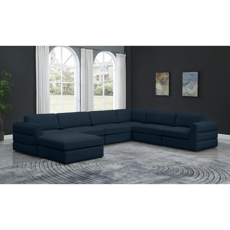 Meridian Beckham Navy Durable Linen Textured Fabric Modular Sectional IMAGE 2