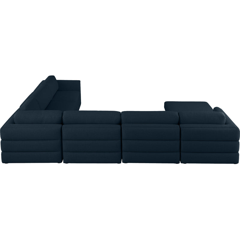 Meridian Beckham Navy Durable Linen Textured Fabric Modular Sectional IMAGE 3