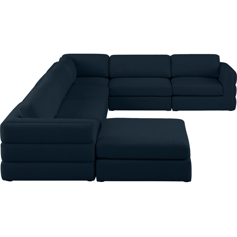 Meridian Beckham Navy Durable Linen Textured Fabric Modular Sectional IMAGE 4