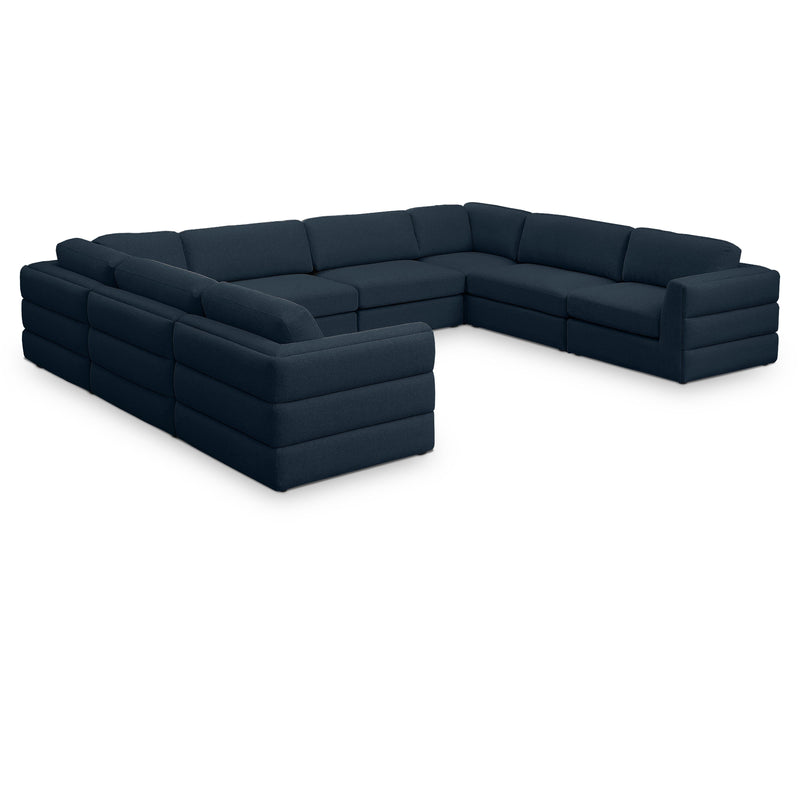 Meridian Beckham Navy Durable Linen Textured Fabric Modular Sectional IMAGE 1